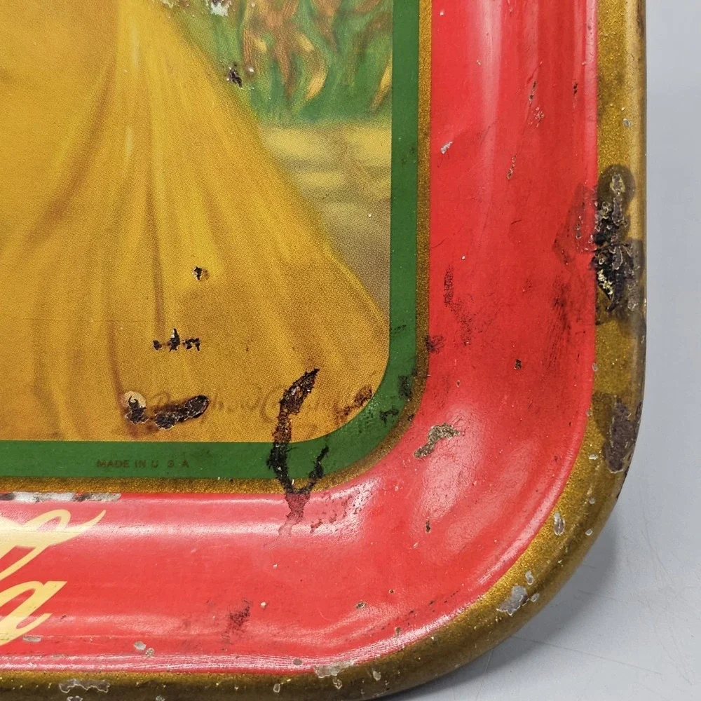 Vintage Coca Cola Girl In The Shade Metal Tin Lithographed Serving Tray 1938 30s